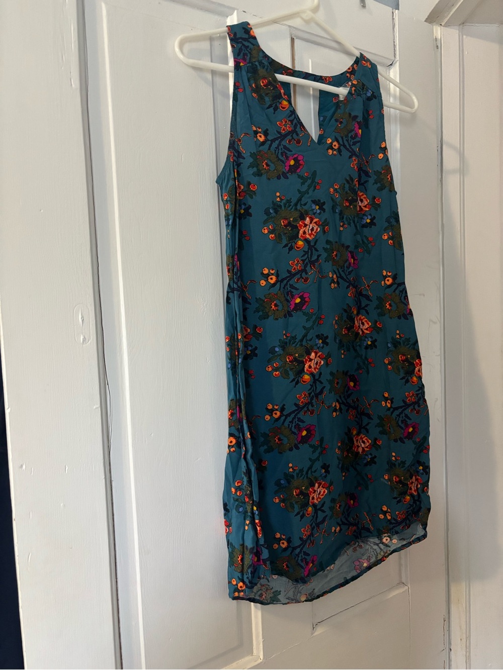 Old Navy Teal Floral Midi Dress with Keyhole Neck